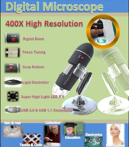 กล้องไมโครสโคป 25-400X, DIGITAL HANDHELD USB MICROSCOPE 25 - 400X