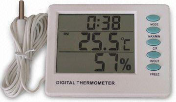 เครื่องวัดอุณหภูมิและความชื้นแบบตั้งโต๊ะวัดได้ทั้งในและนอกขนาดย่อม, Small Digital IN-Out Thermo-Hygrometer